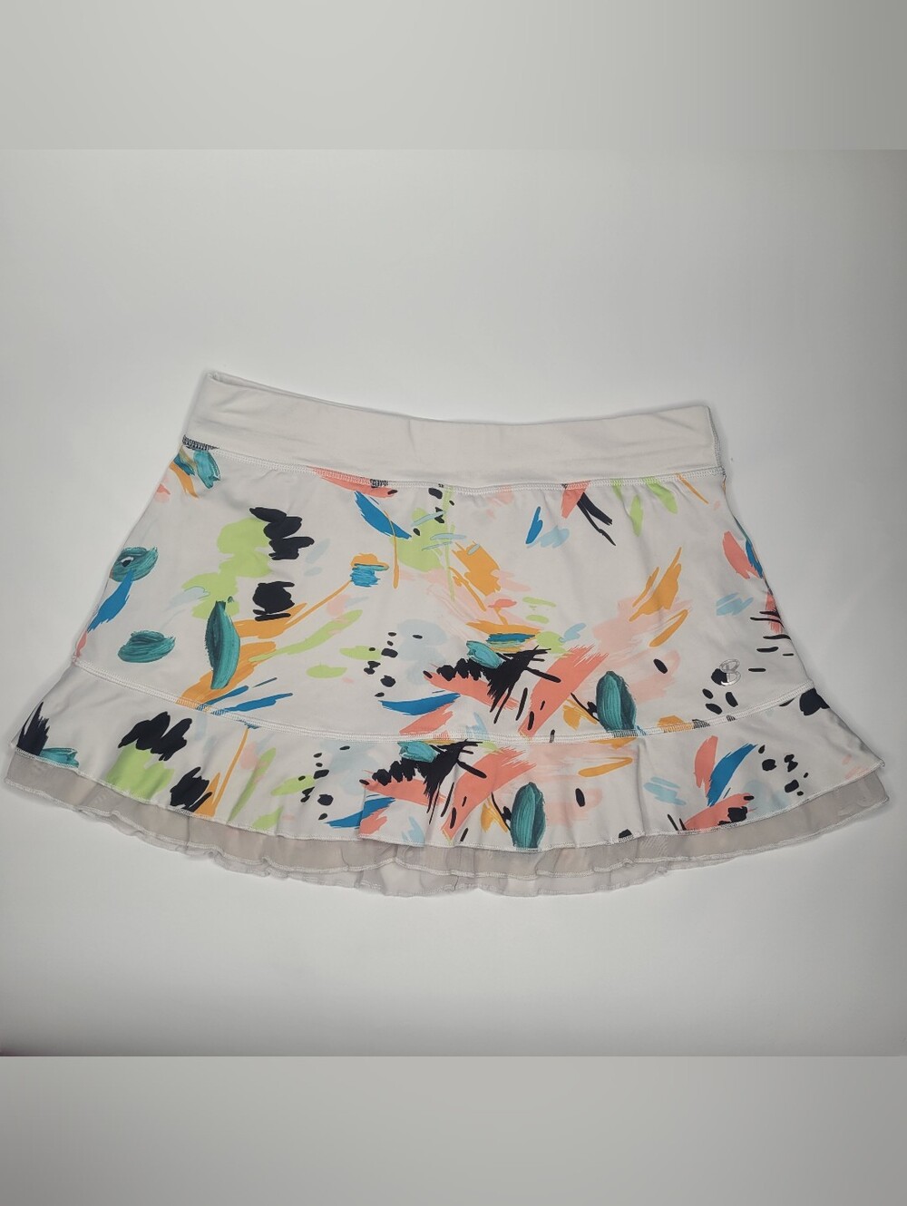 SofiBella Sz L Golf Skort Skirt White Multi Abstract Print Tennis Pickleball